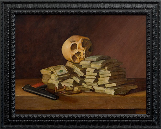 Chris Peters | No Protection | Skull Still Life Painting | Jesse Metcalfe, Actor